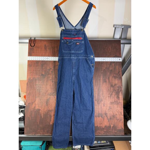 Dickies Genuine Durable Bib Denim Jeans Relaxed Overalls EB713RNB Blue Men Large - Picture 1 of 9